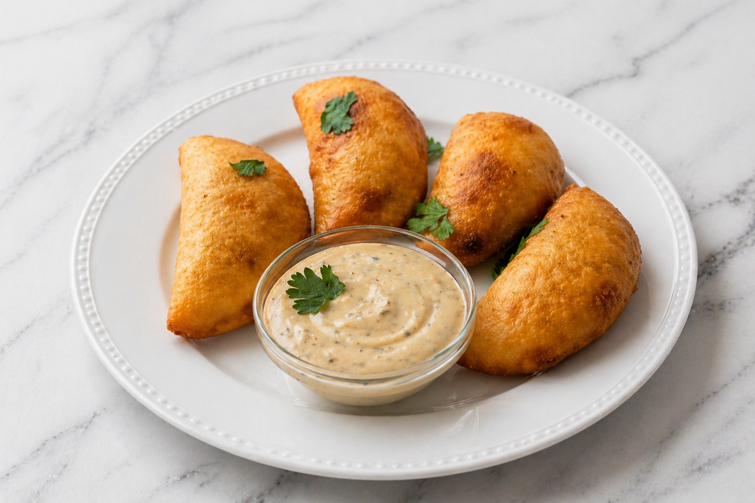 Handcrafted golden empanadas with dipping sauce